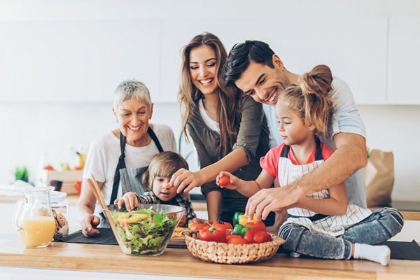 Multigenerational family cooking