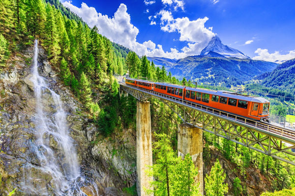 Gornergrat train with bridge and Matterhorn