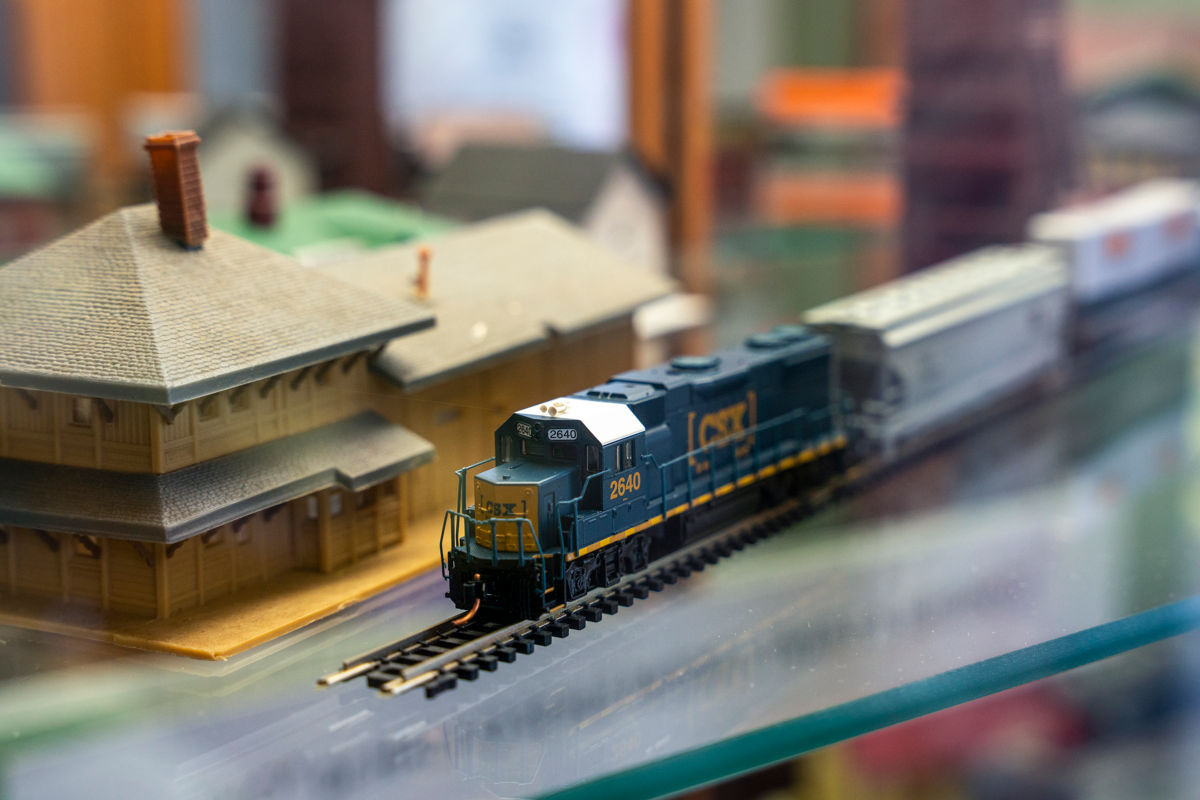 Blue model train at La Grange Railroad Museum and Learning Center.