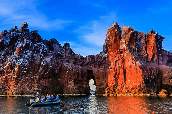 Mexico Baja Guests explore by zodiac at sunrise